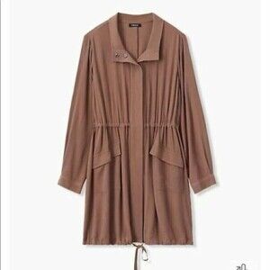 Torrid Anorak Jacket Size 12 Dark Tan Taupe Crinkled Gauze Drawstring Back New
